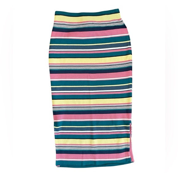 Maeve Anthropologie Lana Striped Midi Skirt Multicolor Side Slit Small - Picture 2 of 7